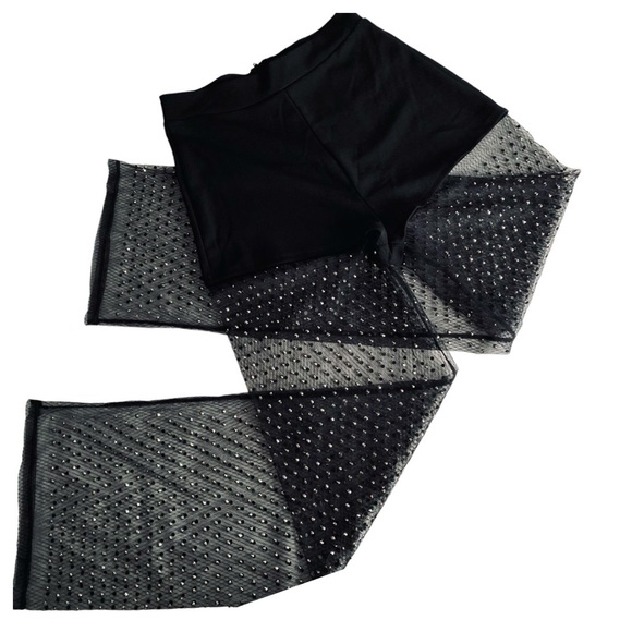 SHEIN - NWT Rhinestone Detail Contrast Mesh Flare Leg Pants - Large - Picture 12 of 16
